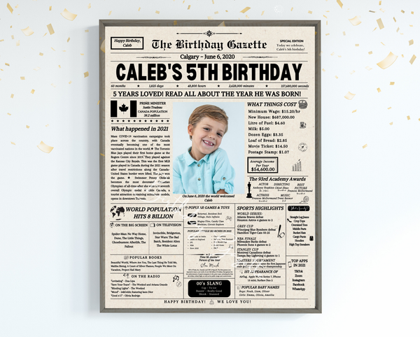 5th Birthday Newspaper Customized Canada