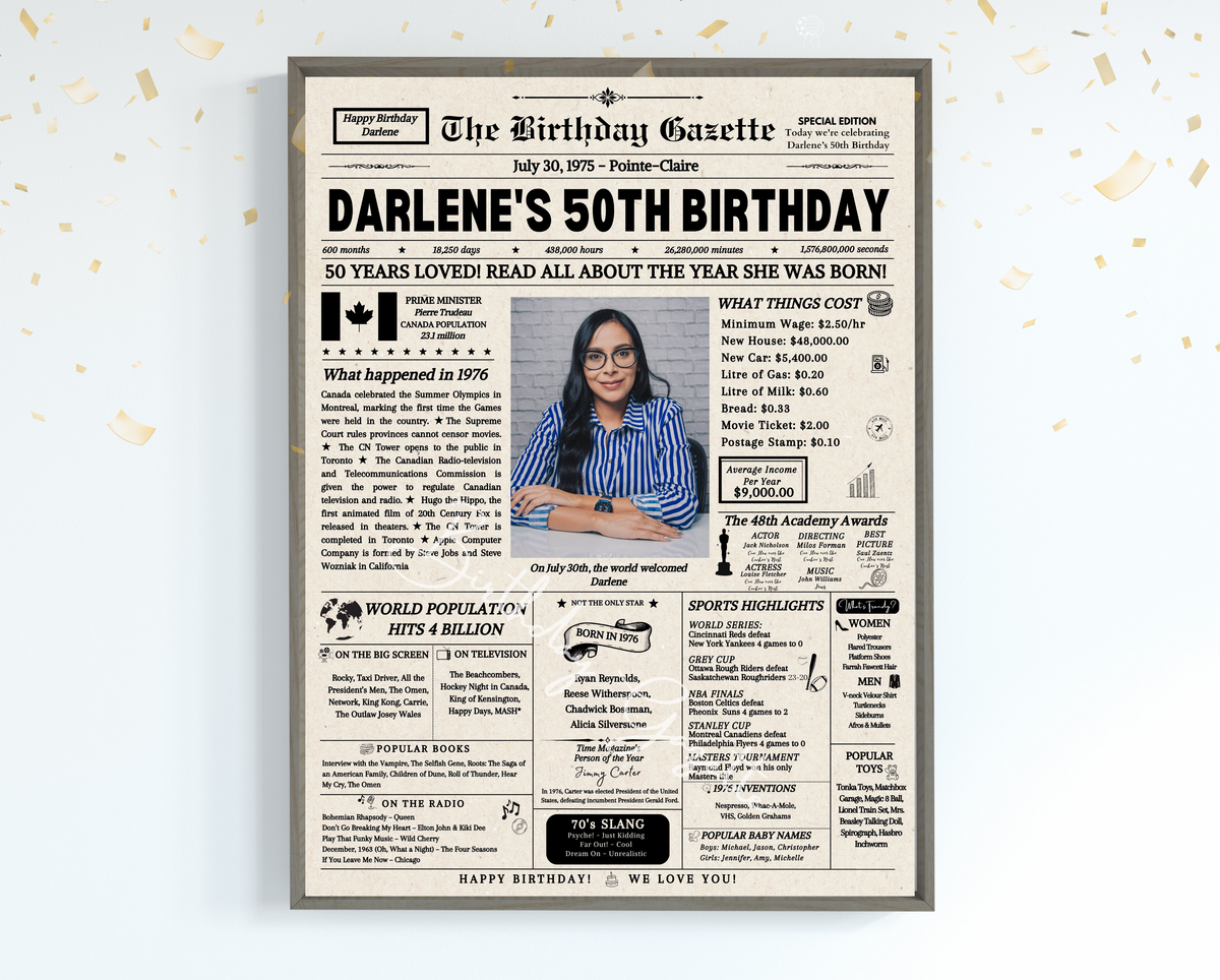 50th Birthday Newspaper Customized Canada
