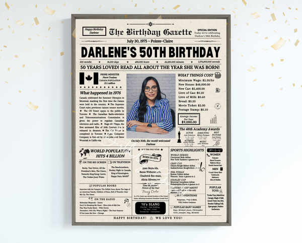 50th Birthday Newspaper Customized Canada