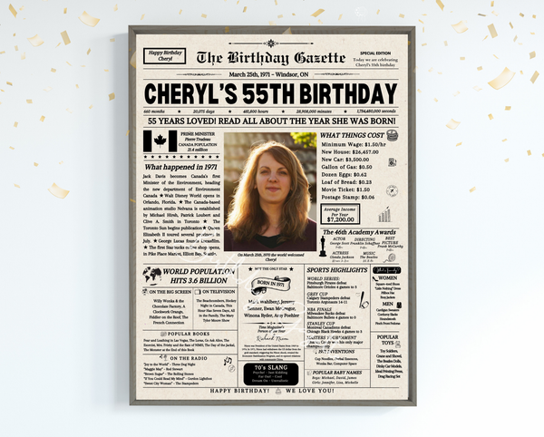 55th Birthday Newspaper Customized Canada