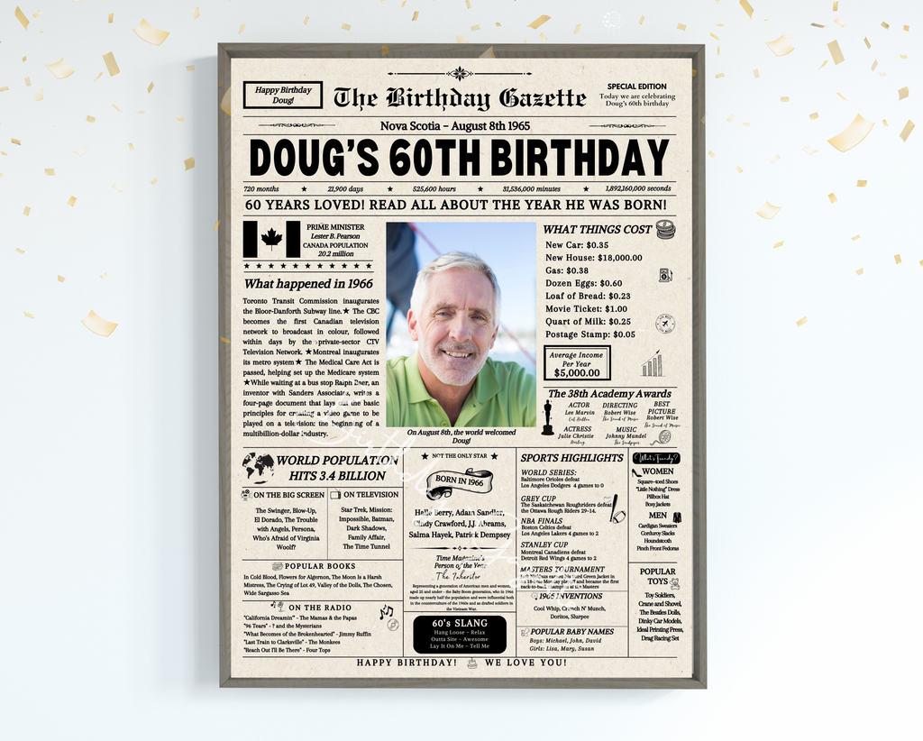 60th Birthday Newspaper Customized Canada