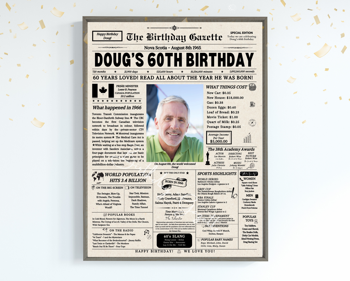 60th Birthday Newspaper Customized Canada