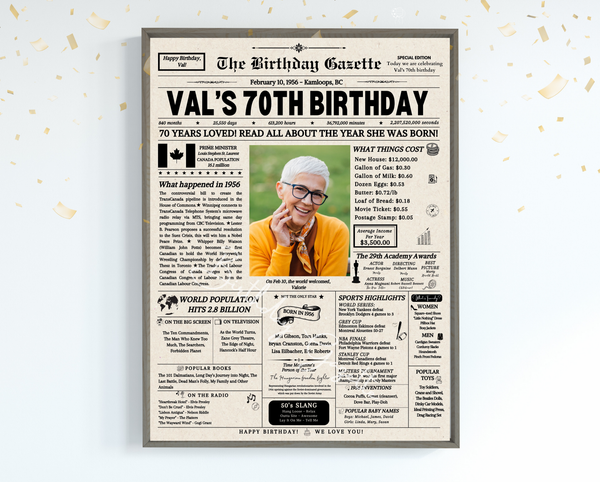 70th Birthday Newspaper Customized Canada