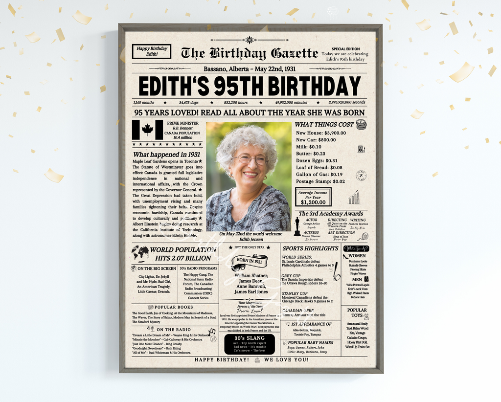 95th Birthday Newspaper Customized Canada