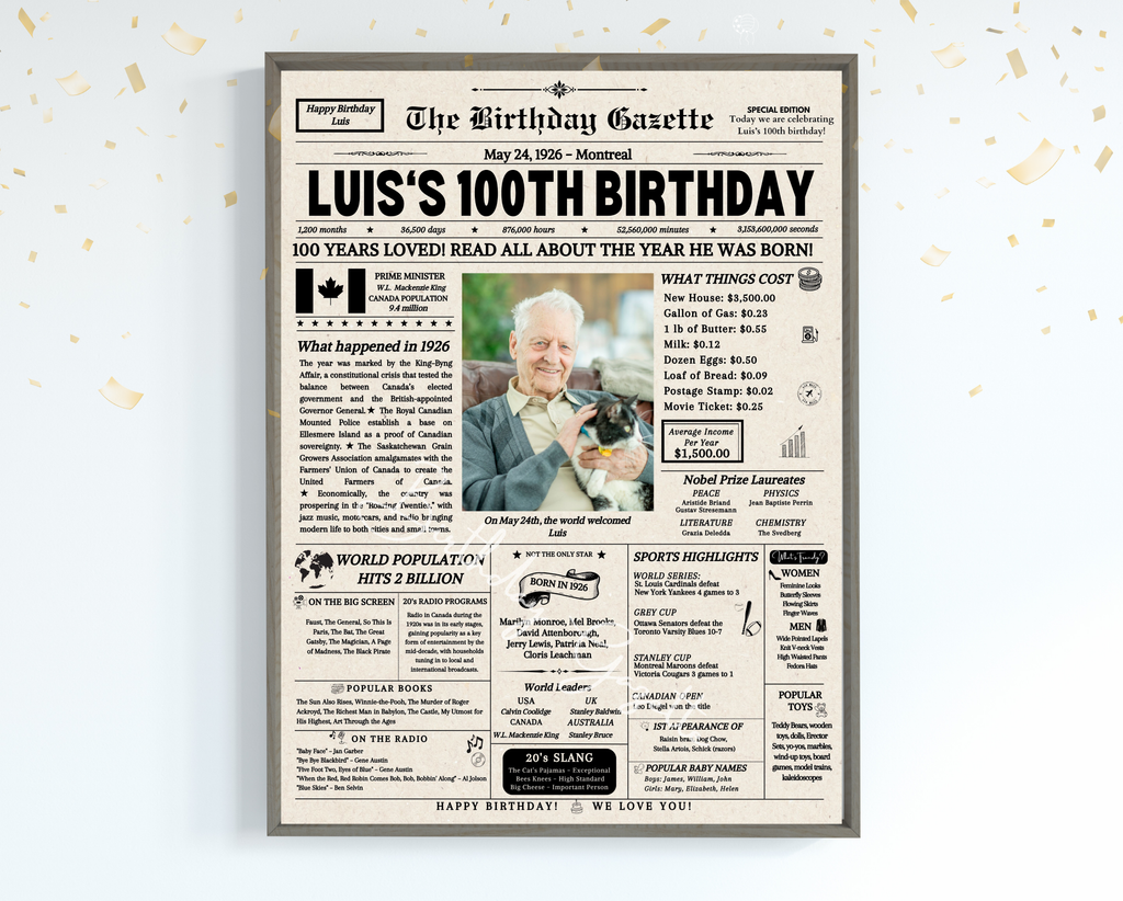 100th Birthday Newspaper Customized Canada
