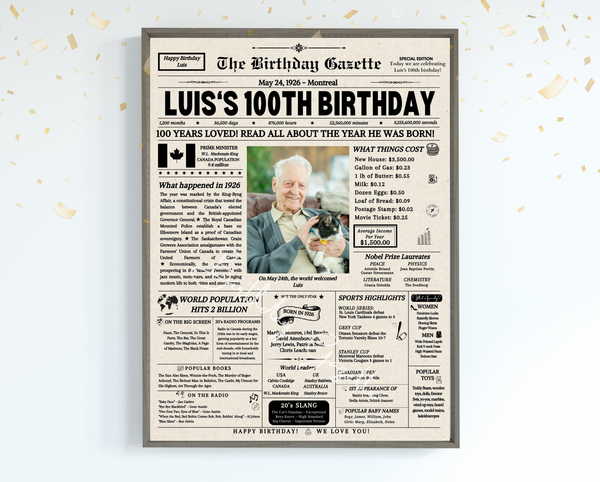100th Birthday Newspaper Customized Canada