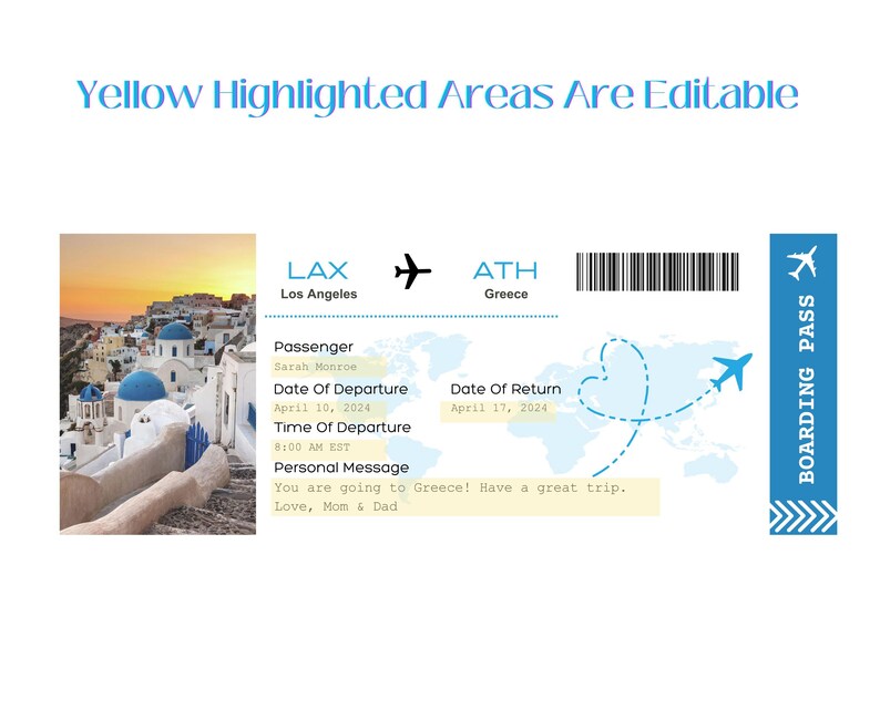 Printable Greece Boarding Pass Ticket