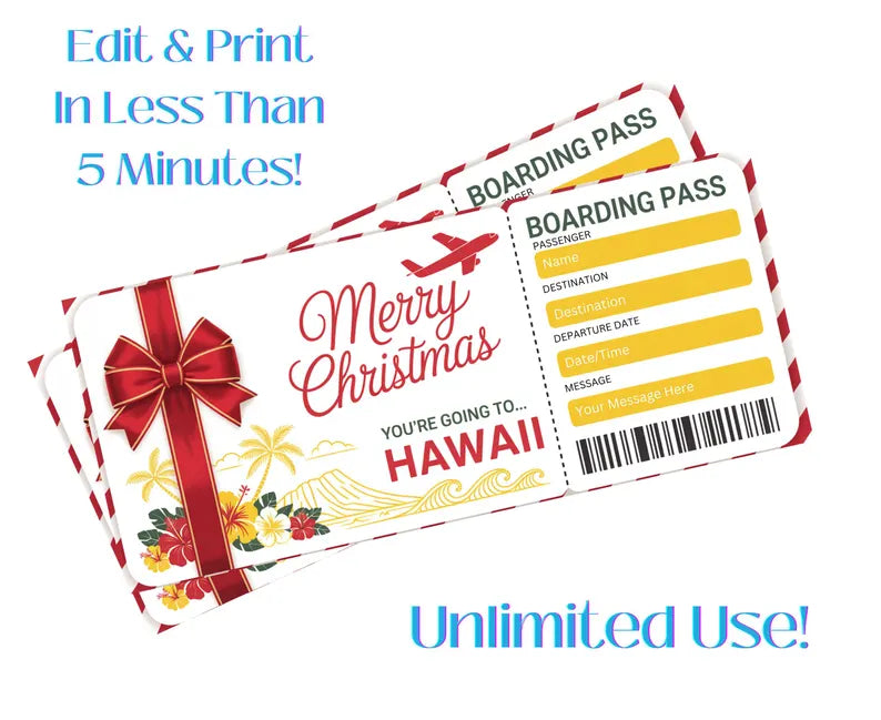 Printable Hawaiian Christmas Boarding Pass Ticket Secondary image