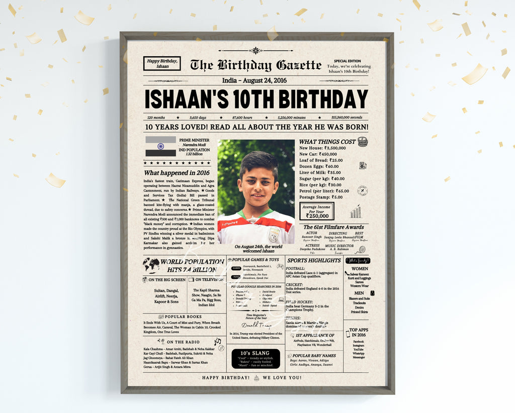 10th Birthday Newspaper Customized India