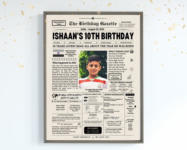 10th Birthday Newspaper Customized India