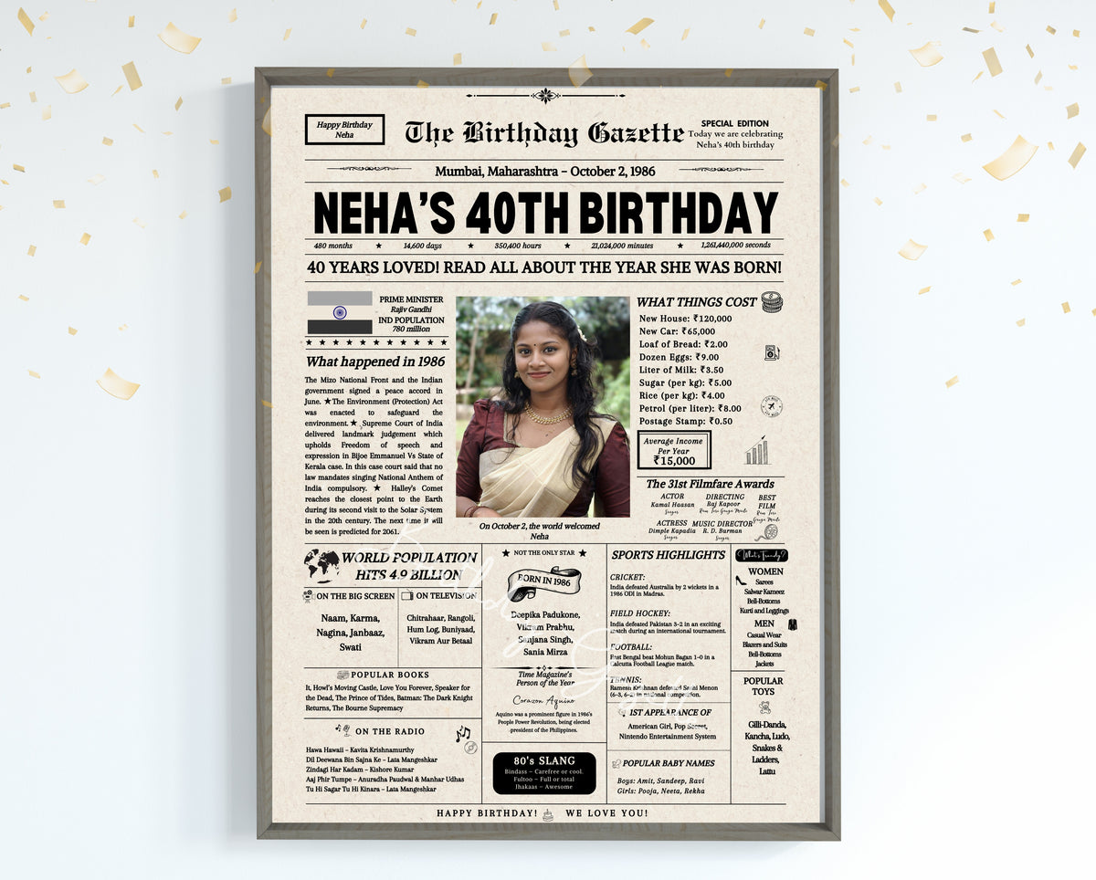 40th Birthday Newspaper Customized India