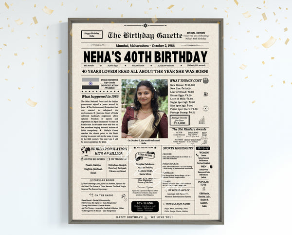 40th Birthday Newspaper Customized India