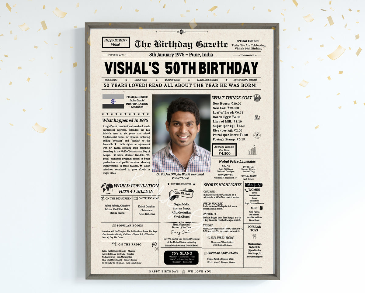 50th Birthday Newspaper Customized India