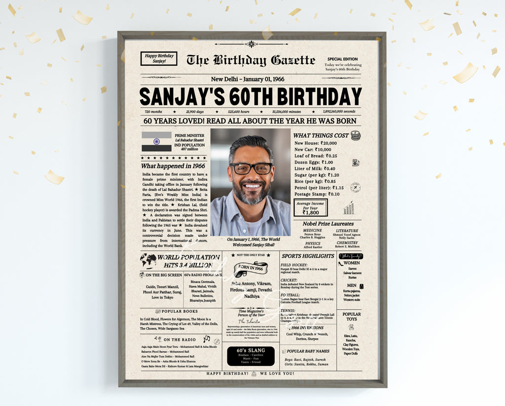 60th Birthday Newspaper Customized India