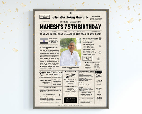 75th Birthday Newspaper Customized India