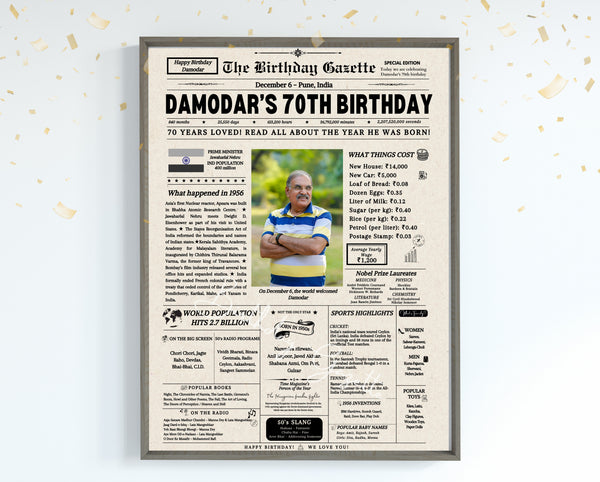 70th Birthday Newspaper Customized India