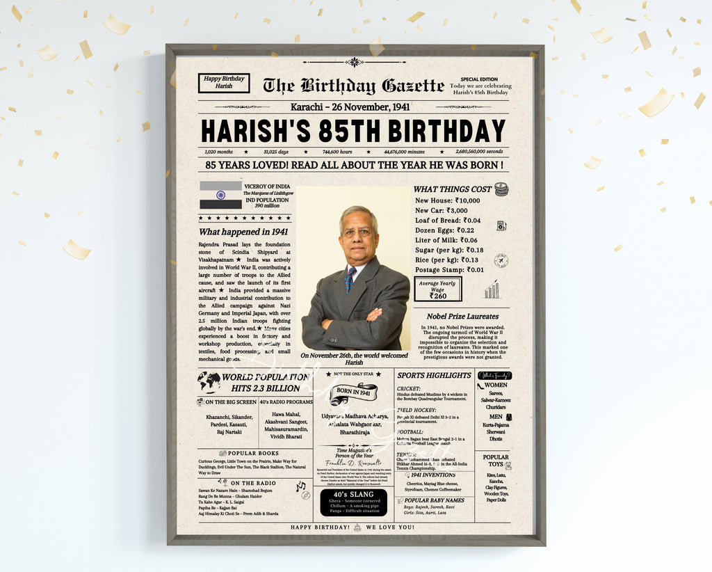 85th Birthday Newspaper Customized India