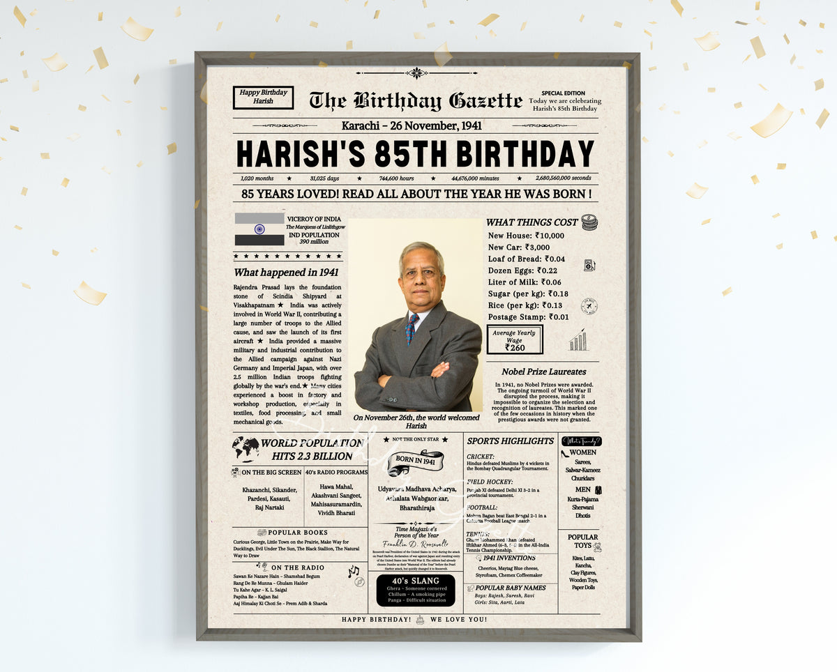 85th Birthday Newspaper Customized India
