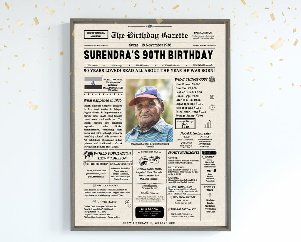 90th Birthday Newspaper Customized India