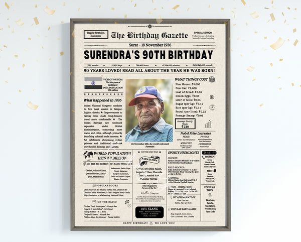 90th Birthday Newspaper Customized India