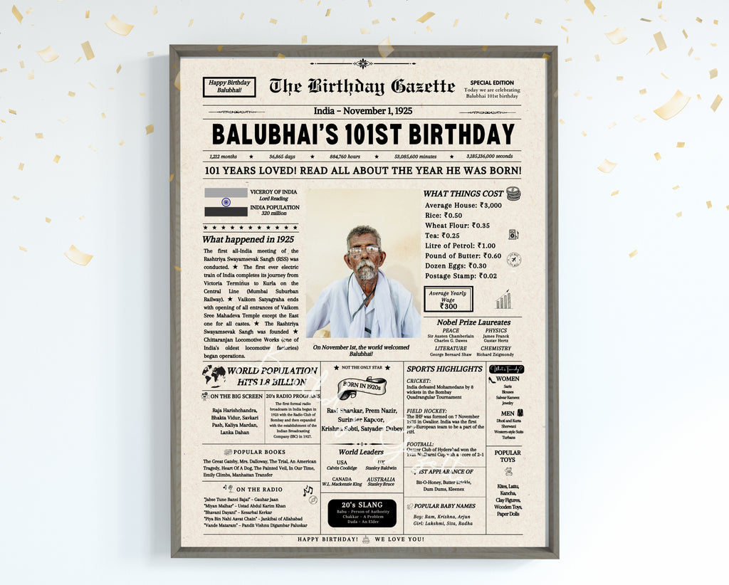 101st Birthday Newspaper Customized India