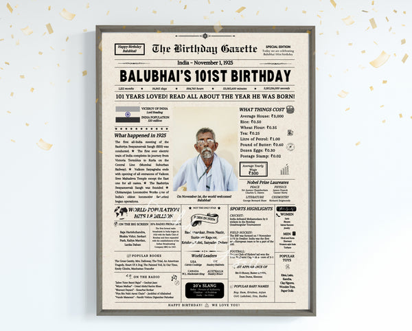 101st Birthday Newspaper Customized India