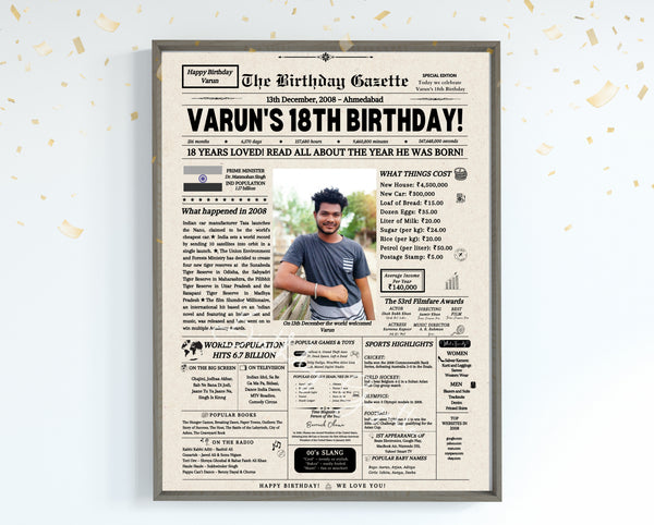 18th Birthday Newspaper Customized India