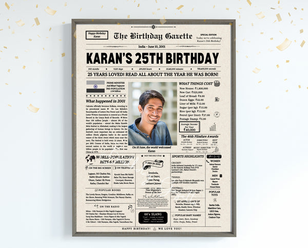 25th Birthday Newspaper Customized India