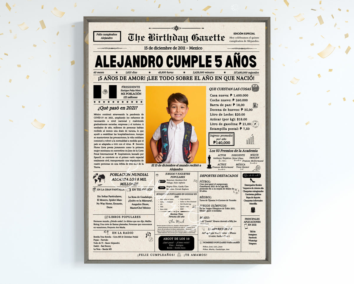 5th Birthday Newspaper Customized Mexico