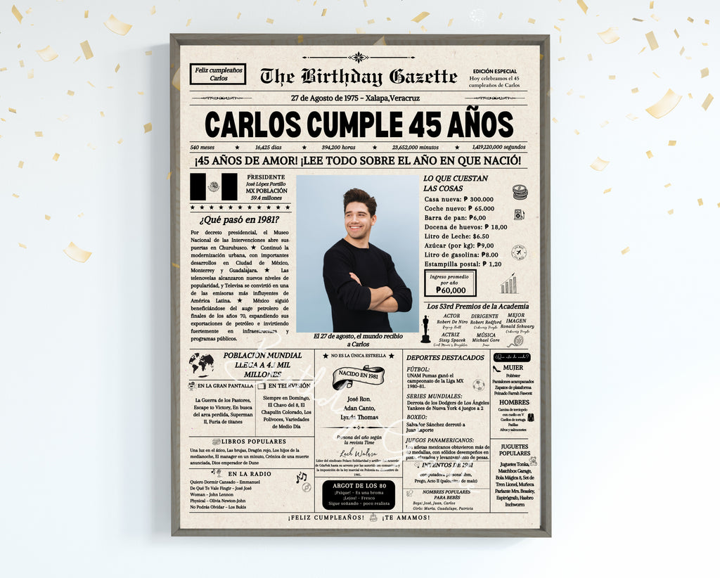 45th Birthday Newspaper Customized Mexico