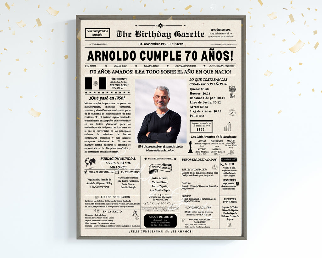 70th Birthday Newspaper Customized Mexico