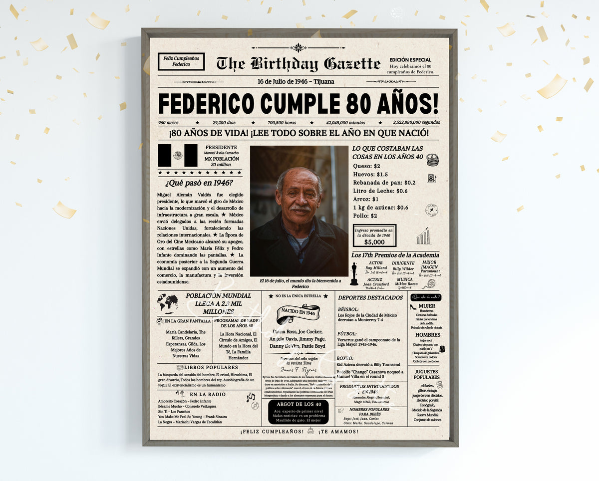 80th Birthday Newspaper Customized Mexico