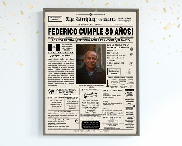 80th Birthday Newspaper Customized Mexico