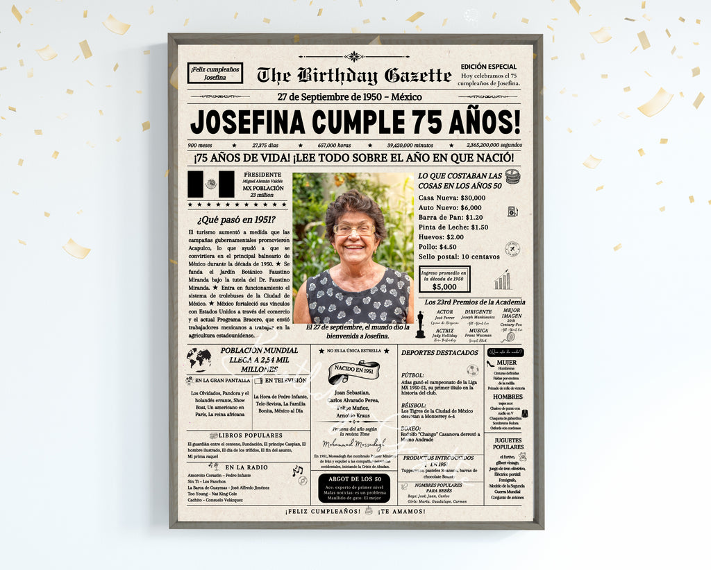 75th Birthday Newspaper Customized Mexico