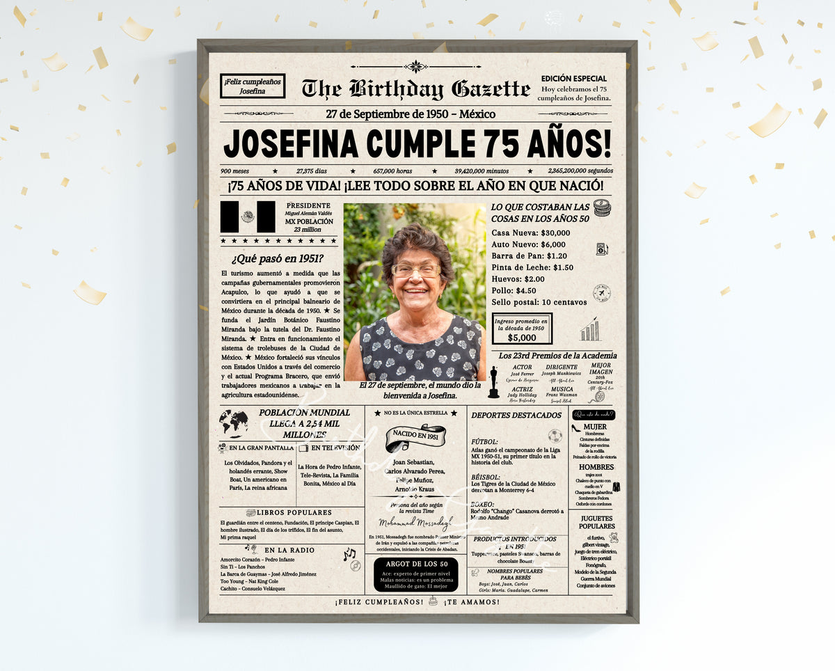 75th Birthday Newspaper Customized Mexico