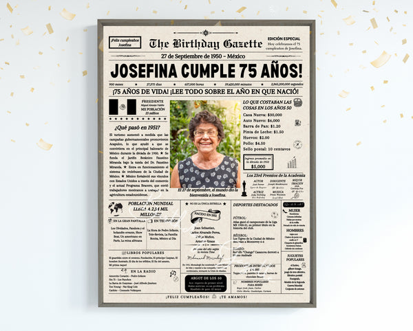 75th Birthday Newspaper Customized Mexico