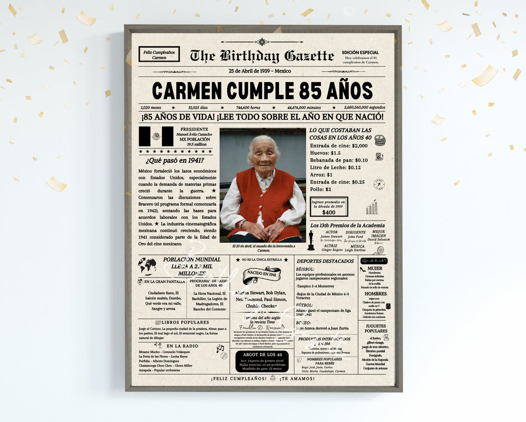 85th Birthday Newspaper Customized Mexico