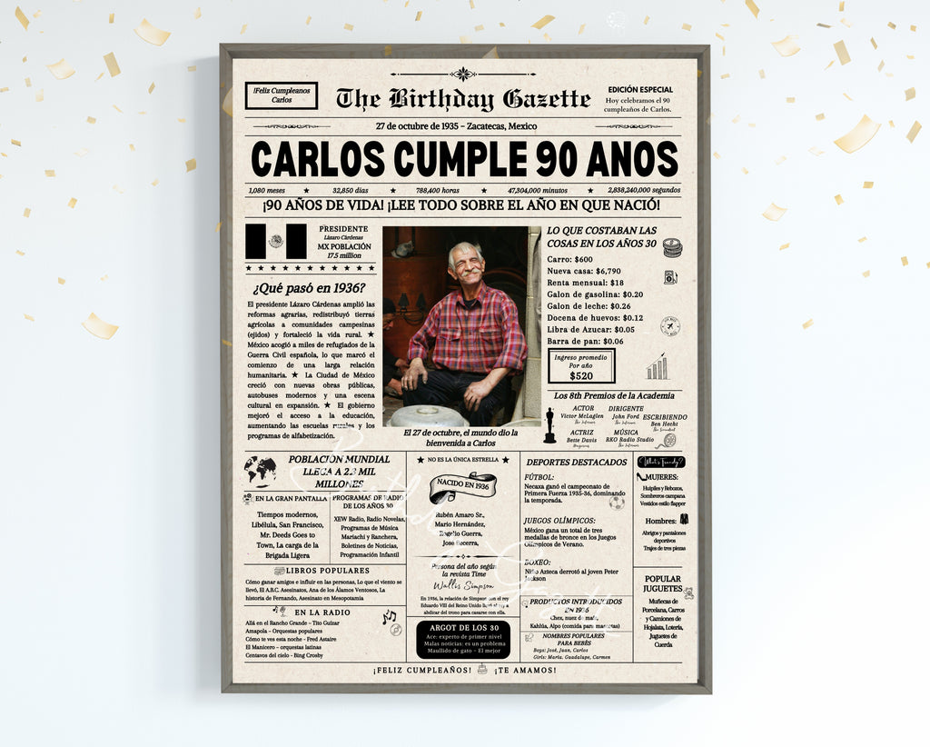 90th Birthday Newspaper Customized Mexico