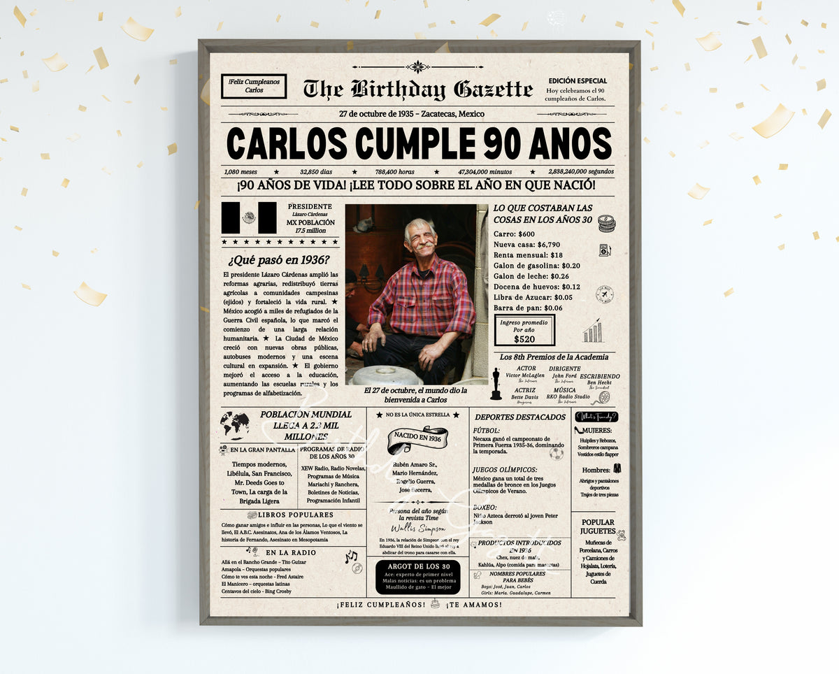 90th Birthday Newspaper Customized Mexico