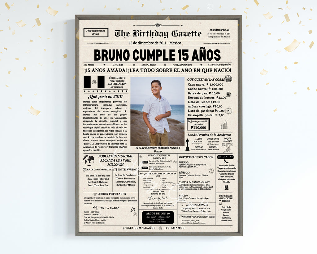 15th Birthday Newspaper Customized Mexico