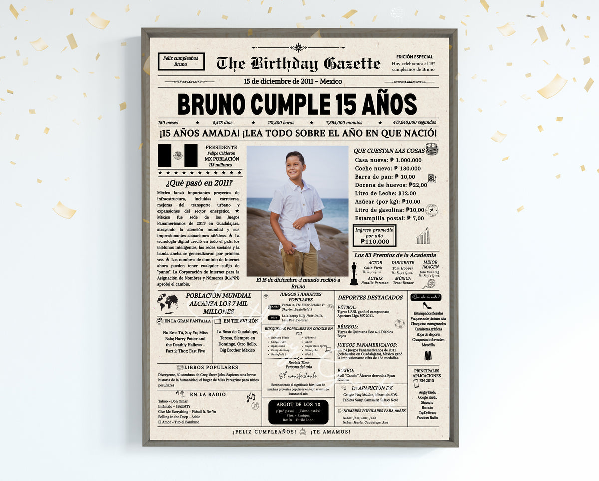 15th Birthday Newspaper Customized Mexico