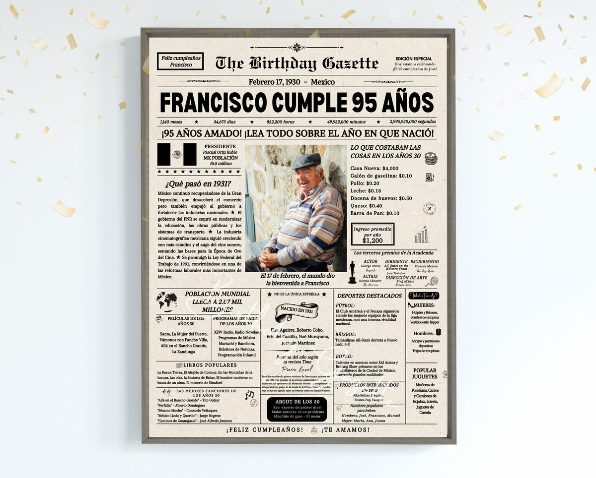 95th Birthday Newspaper Customized Mexico