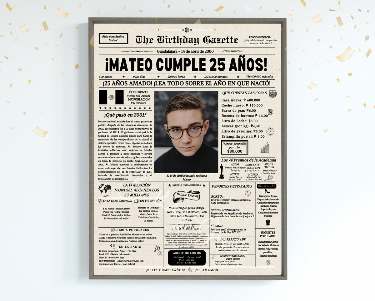 25th Birthday Newspaper Customized Mexico