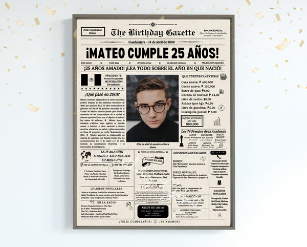 25th Birthday Newspaper Customized Mexico