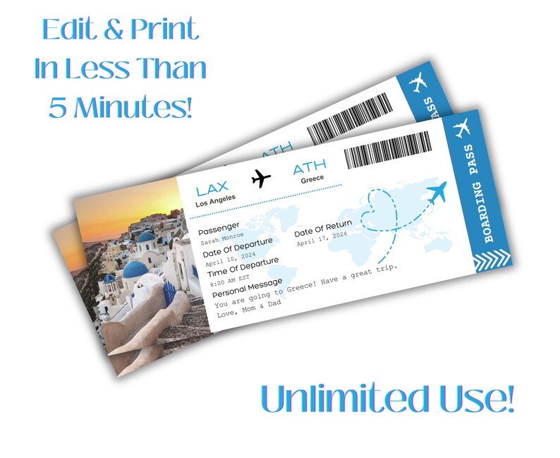 Printable Greece Boarding Pass Ticket