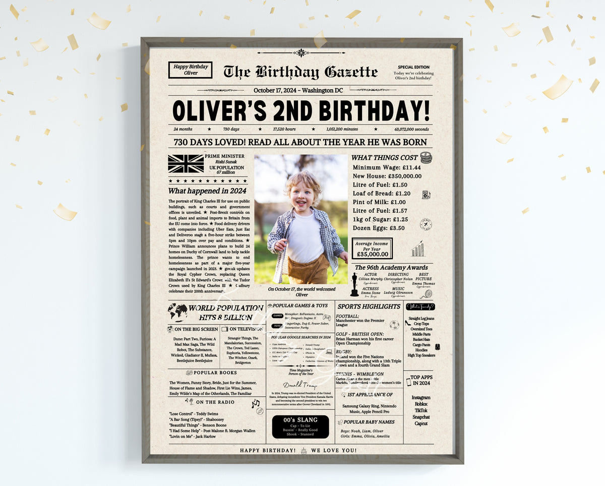 2nd Birthday Newspaper Customized UK