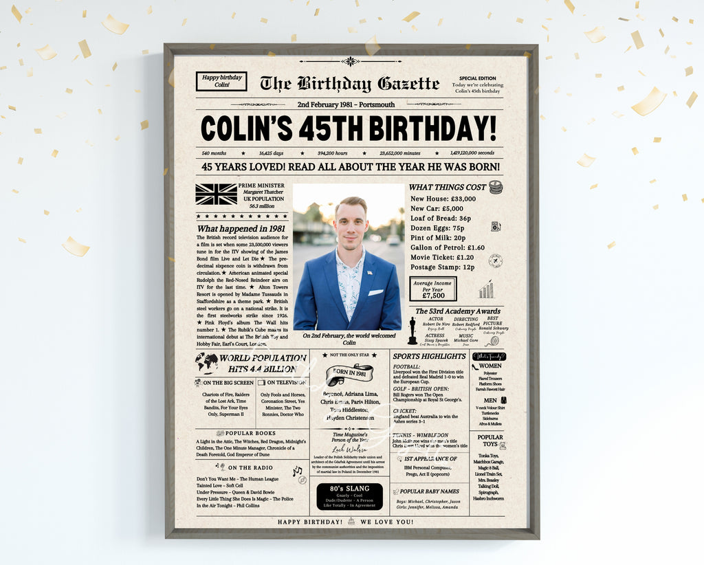 45th Birthday Newspaper Customized UK