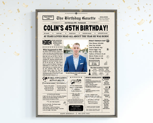 45th Birthday Newspaper Customized UK
