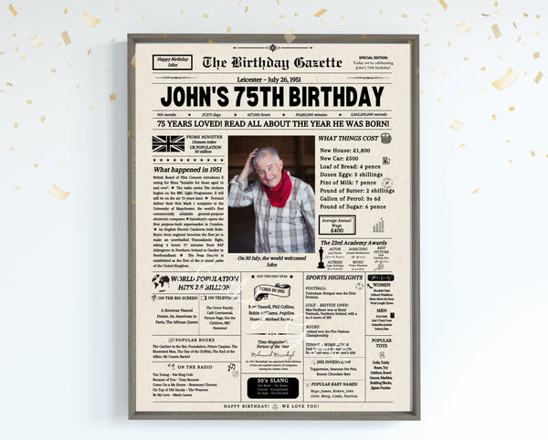 75th Birthday Newspaper Customized UK