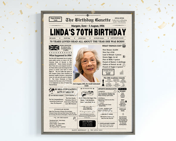 70th Birthday Newspaper Customized UK